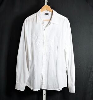 Vintage Y2K Shirt White Men's Size L Button Front Embroidered Wings Irreverent